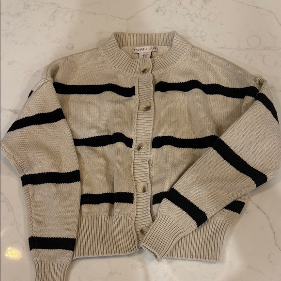 Sincerly Jules Sweaters - Sincerly Jules Cream & Black Striped Button Cardigan